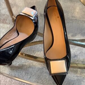 Kate Spade Black Patent Leather Heels with Cream Accent